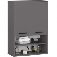 Dulap baie suspendat, cu 2 usi si 2 rafturi deschise, PAL 16 mm, 64x30x94 cm, gri Dulap baie suspendat, cu 2 usi si 2 rafturi deschise, PAL 16 mm, 64x30x94 cm, gri