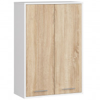 Dulap baie suspendat, cu 2 usi si 4 rafturi interioare, PAL 16 mm, 64x30x94 cm, alb si stejar sonoma Dulap baie suspendat, cu 2 usi si 4 rafturi interioare, PAL 16 mm, 64x30x94 cm, alb si stejar sonoma