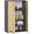 Dulap baie suspendat, cu 2 usi si 4 rafturi interioare, PAL 16 mm, 64x30x94 cm, gri si stejar artisan [2]