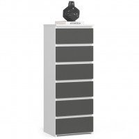 Comoda cu 6 sertare, PAL laminat 16 mm, 40x35x109 cm, alb si gri Comoda cu 6 sertare, PAL laminat 16 mm, 40x35x109 cm, alb si gri