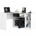 Birou de colt cu sertar, usa si 6 rafturi, fronturi MDF lucios, 120x126x79 cm, alb si negru lucios [2]
