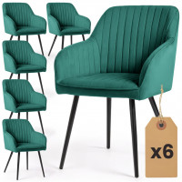 Set 6 scaune tapitate, Florence, velur matlasat, 55x58x82 cm, verde smarald