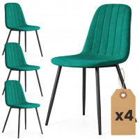Set 4 scaune tapitate din catifea LUMO, 46x44x87 cm, sezut matlasat, picioare metalice, maxim 130 kg, verde