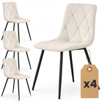 Set 4 scaune tapitate din catifea Milo, sezut matlasat, picioare metalice, 46x44x87 cm, maxim 130 kg, bej Set 4 scaune tapitate din catifea Milo, sezut matlasat, picioare metalice, 46x44x87 cm, maxim 130 kg, bej