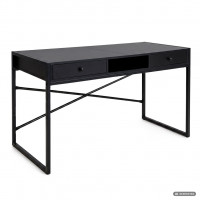 Birou stil industrial, MDF melaminat, cu 2 sertare si raft, cadru metalic, 123x48x81 cm, negru