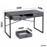Birou stil industrial, MDF melaminat, cu 2 sertare si raft, cadru metalic, 123x48x81 cm, gri grafit [3]