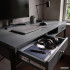 Birou stil industrial, MDF melaminat, cu 2 sertare si raft, cadru metalic, 123x48x81 cm, gri grafit [6]