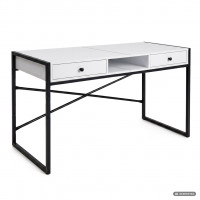 Birou stil industrial, MDF melaminat, cu 2 sertare si raft, cadru metalic, 123x48x81 cm, alb