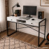 Birou stil industrial, MDF melaminat, cu 2 sertare si raft, cadru metalic, 123x48x81 cm, alb [7]