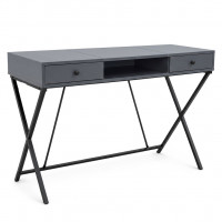 Birou stil industrial, MDF melaminat, cu 2 sertare si raft, cadru metalic, 120x50x81 cm, gri grafit