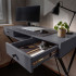Birou stil industrial, MDF melaminat, cu 2 sertare si raft, cadru metalic, 120x50x81 cm, gri grafit [6]