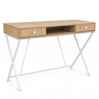 Birou stil industrial, MDF melaminat, cu 2 sertare si raft, cadru metalic, 120x50x81 cm, stejar artisan