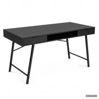 Birou industrial, MDF melaminat, cu 2 sertare si raft, cadru metalic, 120x50x81 cm, negru