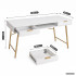 Birou industrial, MDF melaminat, cu 2 sertare si raft, cadru metalic, 120x50x81 cm, alb cu elemente auriu [3]