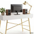 Birou industrial, MDF melaminat, cu 2 sertare si raft, cadru metalic, 120x50x81 cm, alb cu elemente auriu [4]