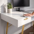 Birou industrial, MDF melaminat, cu 2 sertare si raft, cadru metalic, 120x50x81 cm, alb cu elemente auriu [5]