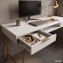 Birou industrial, MDF melaminat, cu 2 sertare si raft, cadru metalic, 120x50x81 cm, alb cu elemente auriu [6]