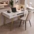 Birou industrial, MDF melaminat, cu 2 sertare si raft, cadru metalic, 120x50x81 cm, alb cu elemente auriu [9]