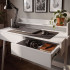 Birou compact, MDF melaminat, cu 2 sertare si raft, cadru metalic, 78x48x95 cm, alb [5]