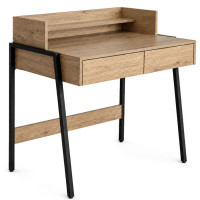 Birou compact, MDF melaminat, cu 2 sertare si raft, cadru metalic, 78x48x95 cm, stejar artisan