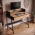 Birou compact, MDF melaminat, cu 2 sertare si raft, cadru metalic, 78x48x95 cm, stejar craft si negru [6]