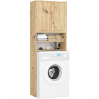 Dulap baie inalt pentru spatiu deasupra masinii de spalat, cu usi si polite, 64x30x180 cm, stejar artisan