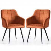 Set 2 scaune dining tapitate cu velur Luxano, cusaturi patrate, 54x58x82 cm, aramiu