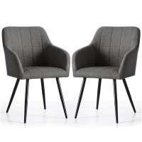 Set 2 scaune dining tapitate cu velur Luxano, cusaturi patrate, 54x58x82 cm, gri inchis