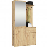 Set hol Entro cu oglinda, cuier si spatii de depozitare, PAL laminat 16 mm, 95x35x183 cm, stejar artisan Set hol Entro cu oglinda, cuier si spatii de depozitare, PAL laminat 16 mm, 95x35x183 cm, stejar artisan