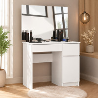 Masa de toaleta si machiaj cu oglinda mare, 2 sertare si dulap, PAL laminat 16 mm, 90x50x142 cm, alba Masa de toaleta si machiaj cu oglinda mare, 2 sertare si dulap, PAL laminat 16 mm, 90x50x142 cm, alba