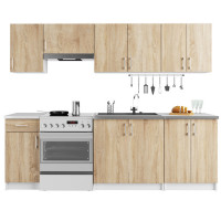 Set mobila bucatarie Lima 240 cm, cu blat alb, PAL laminat, 7 corpuri, 240x45x203 cm, stejar sonoma Set mobila bucatarie Lima 240 cm, cu blat alb, PAL laminat, 7 corpuri, 240x45x203 cm, stejar sonoma