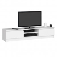 Comoda TV cu 2 usi si rafturi centrale, PAL laminat, 160x40x33 cm, alb mat