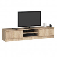 Comoda TV cu 2 usi si rafturi centrale, PAL laminat, 160x40x33 cm, stejar sonoma