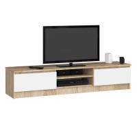 Comoda TV cu 2 usi si rafturi centrale, PAL laminat, 160x40x33 cm, stejar sonoma si alb Comoda TV cu 2 usi si rafturi centrale, PAL laminat, 160x40x33 cm, stejar sonoma si alb