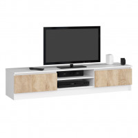 Comoda TV cu 2 usi si rafturi centrale, PAL laminat, 160x40x33 cm, alb si stejar sonoma Comoda TV cu 2 usi si rafturi centrale, PAL laminat, 160x40x33 cm, alb si stejar sonoma