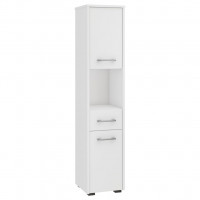 Dulap baie tip coloana cu 2 usi, 1 sertar si rafturi interioare, PAL laminat, 30x30x140 cm, alb