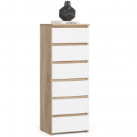 Comoda cu 6 sertare, PAL laminat 16 mm, 40x35x109 cm, stejar sonoma si alb Comoda cu 6 sertare, PAL laminat 16 mm, 40x35x109 cm, stejar sonoma si alb