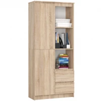 Dulap cu usa, 2 sertare si 7 rafturi, PAL laminat 16 mm, 80x35x180 cm, sonoma