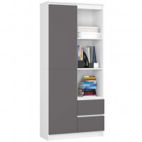 Dulap cu usa, 2 sertare si 7 rafturi, PAL laminat 16 mm, 80x35x180 cm, alb si gri