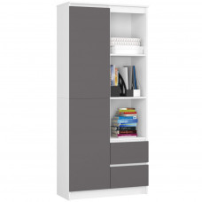 Dulap cu usa, 2 sertare si 7 rafturi, PAL laminat 16 mm, 80x35x180 cm, alb si gri Dulap cu usa, 2 sertare si 7 rafturi, PAL laminat 16 mm, 80x35x180 cm, alb si gri