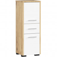 Dulap de baie tip baza, cu 2 usi si sertar, PAL 16 mm, 30x30x85 cm, stejar artisan si alb Dulap de baie tip baza, cu 2 usi si sertar, PAL 16 mm, 30x30x85 cm, stejar artisan si alb