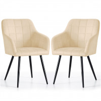 Set 2 scaune dining tapitate cu velur Luxano, cusaturi patrate, 54x58x82 cm, bej deschis