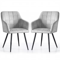 Set 2 scaune dining tapitate cu velur Luxano, cusaturi patrate, 54x58x82 cm, gri Set 2 scaune dining tapitate cu velur Luxano, cusaturi patrate, 54x58x82 cm, gri