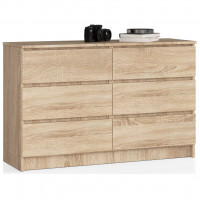 Comoda cu 6 sertare, PAL laminat, 120x40x77 cm, stejar sonoma