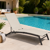 Sezlong pliabil reglabil pentru terasa si balcon, textilena si cadru otel, 195x63x90 cm, bej