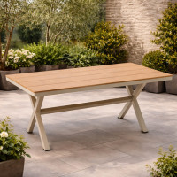 Masa gradina dreptunghiulara din aluminiu cu blat aspect lemn, 150x90x74 cm, bej