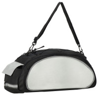 Geanta portbagaj bicicleta, 1 compartiment si 3 buzunare laterale, 40x20x17cm, negru cu elemente reflectorizante gri Geanta portbagaj bicicleta, 1 compartiment si 3 buzunare laterale, 40x20x17cm, negru cu elemente reflectorizante gri