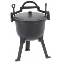 Ceaun vanatoresc din fonta, cu capac si picioare pentru gatit in aer liber, 5L, 25x42 cm, negru