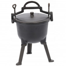 Ceaun vanatoresc din fonta, cu capac si picioare pentru gatit in aer liber, 5L, 25x42 cm, negru