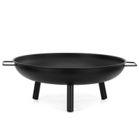 Semineu de exterior tip bol, focar cu manere laterale, din otel, 58x23 cm, negru